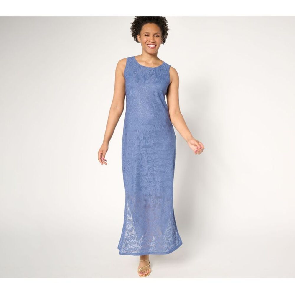 Women Control Women's Petite Dress 1XP Floral Illusion Jacquard Maxi Blue